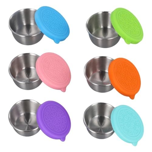 NbgrvB 304 Stainless Steel Sauce Containers 50ml, Leak-Proof Dip Cups with for Soft Silicone Lids, Portable Condiment Pots Travel, Camping, 6 Pack — view 5