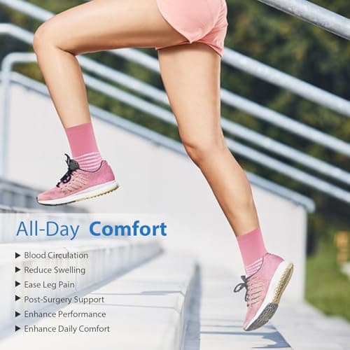 IRAMY Ankle Compression Socks for Women Men Plantar Fasciitis Relief 3 Pairs Cushioned Athletic Running Socks(Pink + Purple + Light Blue XL) — view 6