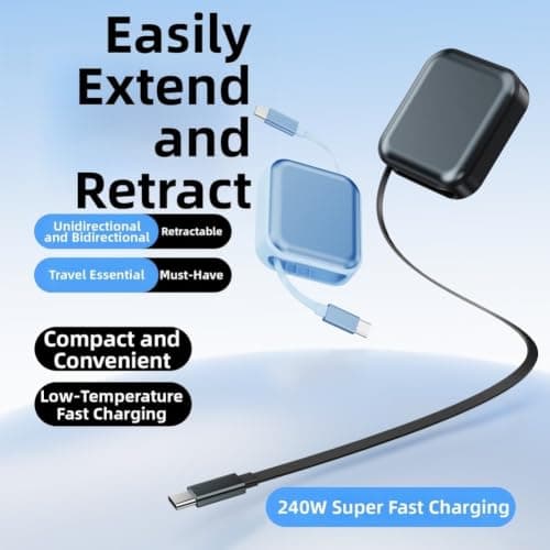 Portable Retractable Charging Cable 240W for Travel(Black) — view 4