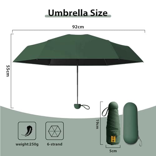 FANSEZQ Sun Umbrella, Mini Travel Umbrella With Case Small Compact Protection Sun Lightweight Tiny Pocket Umbrella (Dark Green) — view 2