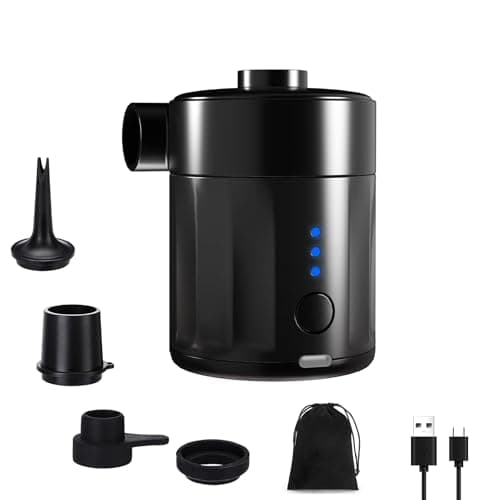 Mojimdo Portable Electric Air Pump for Inflatables, Rechargeable Battery Air Pump for Airbed 2-in-1 Portable Mini Vacuum Pump with 4 Air Nozzles and Storage Bag for Air Mattress, Pool