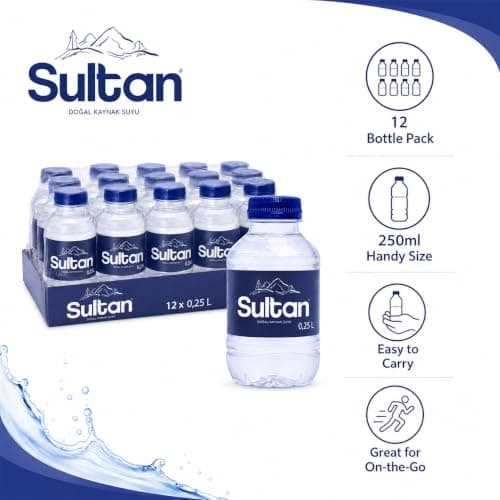 Sultan Natural Water 12 x 250ml Still Bottled Water Multipack Compact Mini Water Bottles Total 3 Litres Ideal for Lunch Boxes, Kids, Travel, Events, Meetings & Everyday Hydration — view 4