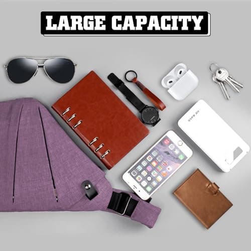 GDOKKNY Anti Theft Crossbody Bag for Women Personal Flex Travel Bag Anti-Theft Cross Body Bag Sling Chest Bag for Men （Purple） — view 5