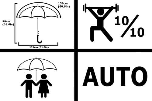 COLLAR AND CUFFS LONDON - 60MPH Windproof Extra Strong - StormFighter Jumbo Umbrella - Red Reinforced Fiberglass Frame - for 1 or 2 Persons - Auto Open - Non Slip Handle - Black, One Size — view 2