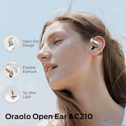 oraolo Open Ear Headphones, Wireless Earbuds with Bluetooth 5.4, Open Ear Earbuds for Running, Sport Earphones with Ear Hooks, 30H Playtime IPX5 Waterproof Headphones for Gym, Fitness (White) — view 2