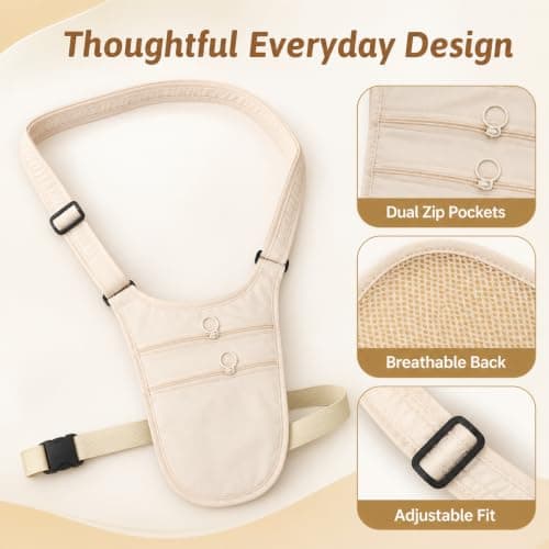 Anti Theft Travel Money Belt, Slim Waterproof Hidden Waist Pouch (Khaki) — view 3