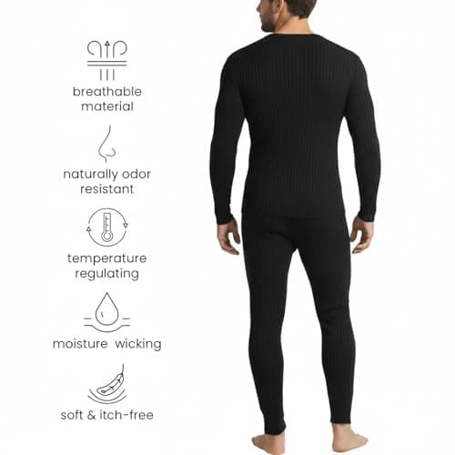 Makii Mens Long Sleeve Thermals Underwear Tops – 2 Pack Adults Crew Neck Winter Warm Base Layer Top T Shirt Thermal Vest Size UK S-2XL (UK, Alpha, M, Regular, Regular) Black — view 4