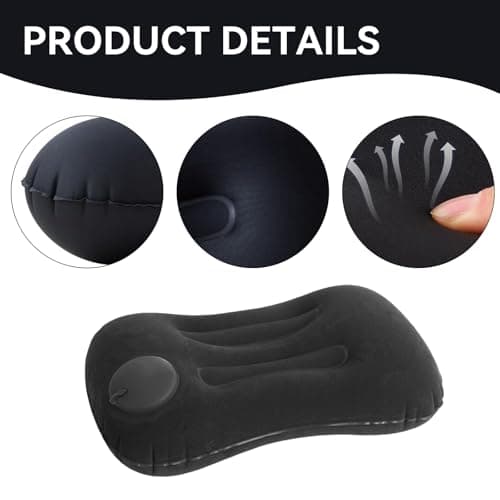 Camping Pillow, Black Inflatable Camping Pillows, Ultraligh Compressible Campings Essentials, Inflatable Air Travel Pillo with Storage Bag, Eye Mask and Earplugs, for Campings, Hiking, Beach, Fishing — view 3
