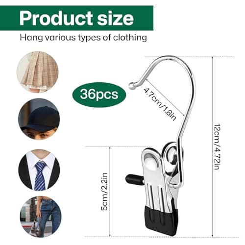 36Pcs Hanging Clips, Portable Clothes Pegs No-slip Stainless Steel Hangers with Clips Hat Storage Travel Hangers Foldable Drying Rack for Pants Towels Shoes Socks Trousers — view 2