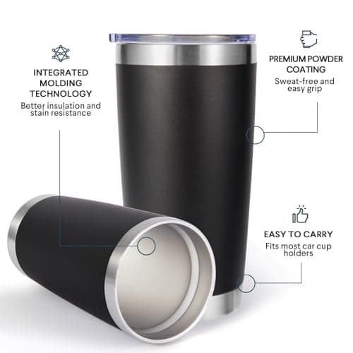 Volhoply 20oz 550ml Travel Insulated Tumbler with Lid and Straw Bulk 8 Pack, Double Wall Stainless Steel Coffee Mug Fits Cup Holder,Powder Coated Cups for Hot & Cold Drinks, BPA Free（Black,8 Set） — view 4