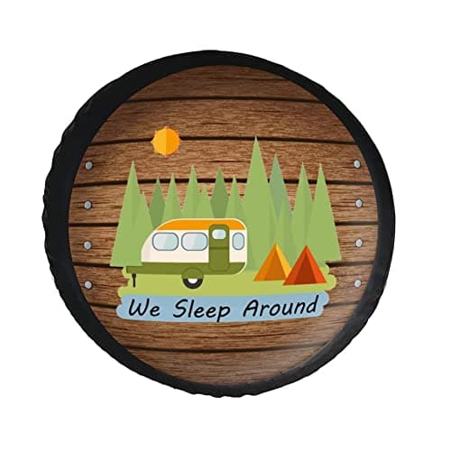 Phelika We Sleep AroundSpare Tire Cover PVC Leather Wheel Protectors Weatherproof Universal Dust-Proof for Trailer Rv SUV Truck Camper Travel Trailer Accessories 15 Inch