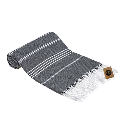 Turkish Beach Towel - 100x180cm Large Turkish Hammam Peshtemal Towel - Super Absorbent, Quick Dry, Sand Free, Lightweight, Compact Towels for Swimming, Bath, Yoga Gym, Sauna and Travel (Black) — view 3