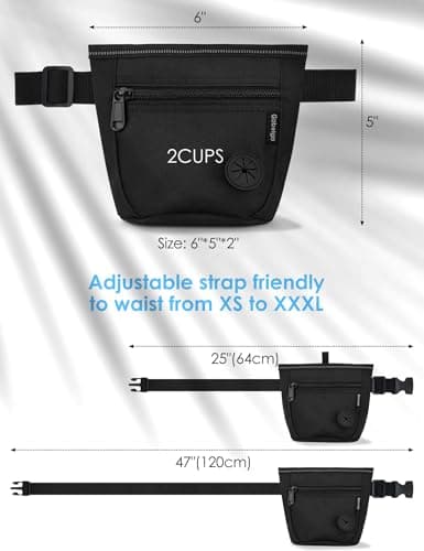 Gobeigo Dog Treat Pouch and Training Clicker, Upgrade Two Magnetic Closure to Prevent Spills, 2 Cup Treat Bag with Poop Bag Dispenser, Metal Clip Waist Belt Fanny Pack for Pet Walk (Black) — view 6