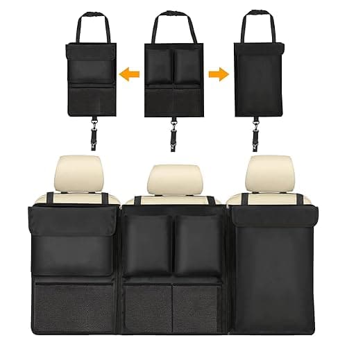 URAQT Car Boot Organiser, Trunk Tidy Organiser Bag, Detachable Multi-Pocket Seat Back Protectors with Zipper, Water-Proof Durable Foldable Children's Travel Storage Black,101x46cm