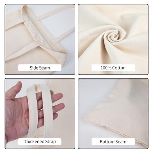 CREAWONDER Canvas Tote Bags with Handles Reusable Grocery Shopping Bag Sturdy Cotton Blank Cloth Bags for Women — view 6