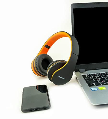PowerLocus Wireless Bluetooth Over-Ear Stereo Foldable Headphones, Wired Headsets Noise Cancelling with Built-in Microphone for iPhone, Samsung, LG, iPad (Orange) — view 3