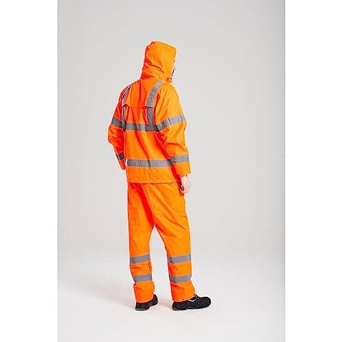 Portwest UH440 Mens Hi Vis Rain Jacket Waterproof Lightweight Reflective Safety Workwear Packable Hooded Vented Back Construction Roadwork Highway Rail, Orange, M — view 2
