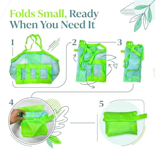 Haoyic Large Mesh Beach Bag, Oxford Cloth and Mesh Net Foldable Organizer with Small Pouch for Family Vacations, Pool and Travel — view 4