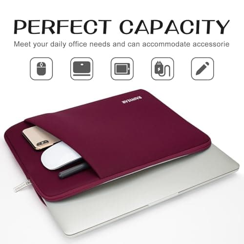 RAINYEAR 14 Inch Laptop Sleeve Padded Case with Front Pocket, Red — view 2