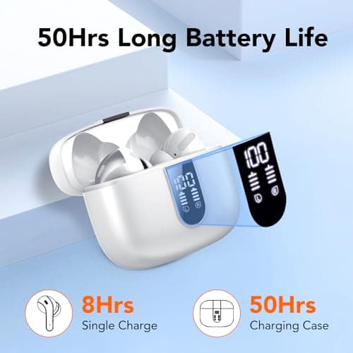 Ear Buds Wireless Earbuds, 50H Playtime Bluetooth Earbuds, Bluetooth Headphones 5.3, Bass Boost 85%, In Ear Headphones with 4 ENC Call Noise Cancelling Mics, Earbuds IPX7 Waterproof, USB-C Jade White — view 4