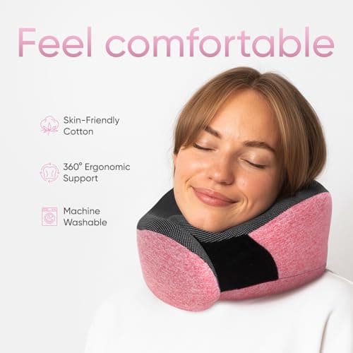 Proglobe Neck Pillow for Travel, Memory Foam, Long Haul Flights, Pink — view 2
