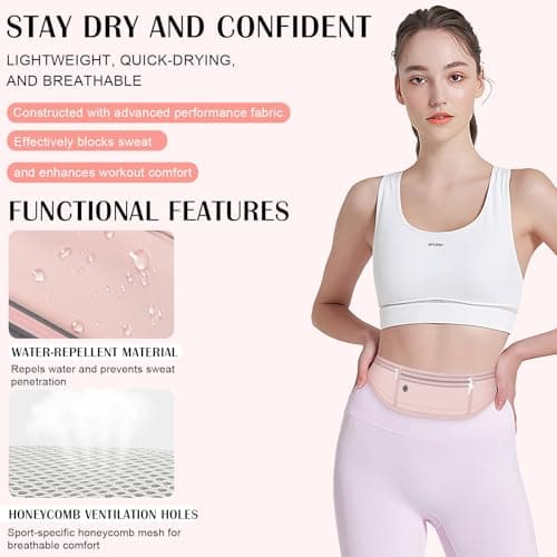 Mayoii Double-Layer Design Running Belt for Women and Men Lightweight Running Waist Belt with Water Bottle Pocket,Multi-Pocket Phone Holder Running Pouch (1, B-Pink, One Size) — view 6