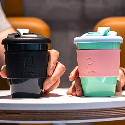 Drink Pod 12oz/340 ml Reusable Coffee Cup/Travel Mug with Rotating Rubber Lip BPA Free PLA Plastic – Volcano/Red RCP-340/R — view 6
