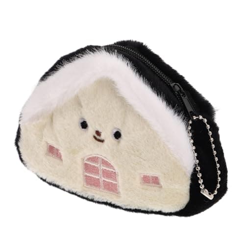 JEWEDECO Purse Portable Keychain Wallet Mini Plush Coin House-shaped Multi-purpose Cute Storage Pouch Small for Earphones and Items for Travel and Study