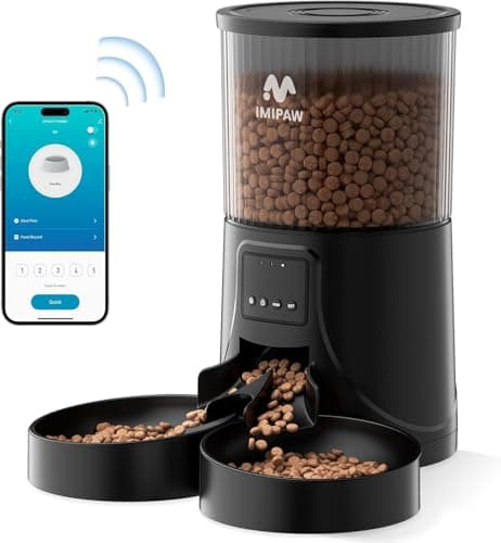IMIPAW Automatic Cat Feeder: 2 Bowls, App Control, 5G WIFI Auto Pet Feeders
