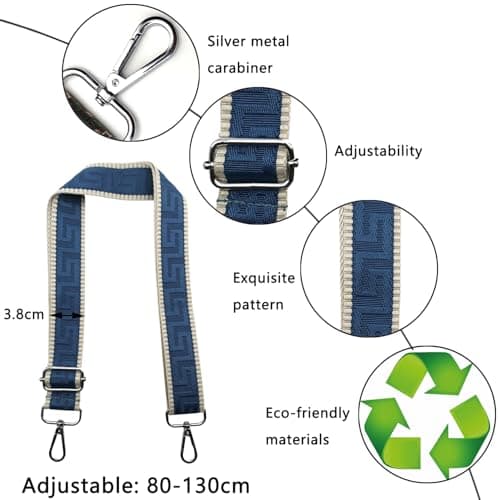 Shoulder Strap for Bag Adjustable Bag Straps Wide 3.8 cm with Silver Buckle, Handbags Straps Replacement for Women Crossbody Accessory, Khaki/Blue, K39 — view 3