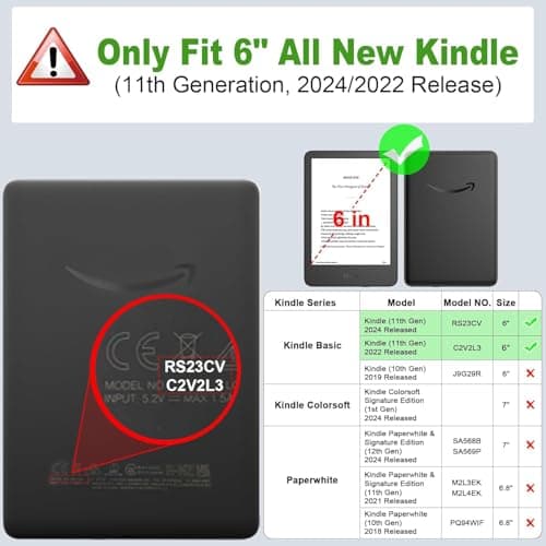 FINTIE Slim Case for 6" Kindle 11th Gen 2024/2022, Black — view 2