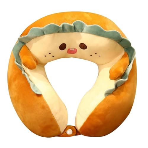 HUANYO Cute Toast-Shaped Memory Foam U-Shaped Neck Pillow – Ergonomic Support for Head, Neck & Chin – Soft Travel Pillow for Airplane, Car, and Office – Adorable Bread Design