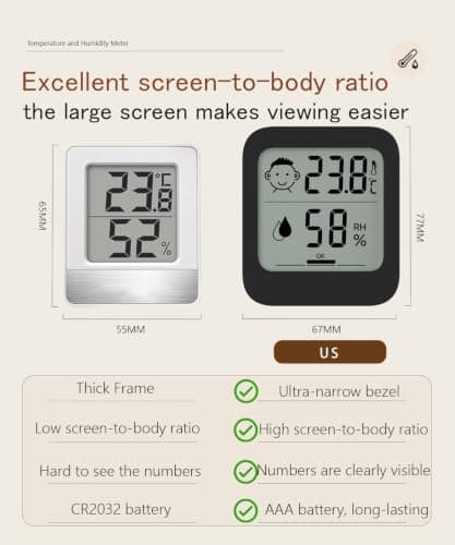 Digital Hygrometer Baby Room Thermometer Indoor Reptile(1 Pack Black AAA — view 6