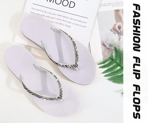 KuaiLu Women's Rhinestone Flip Flops Arch Support Yoga Mat Cushion Sandals — view 6