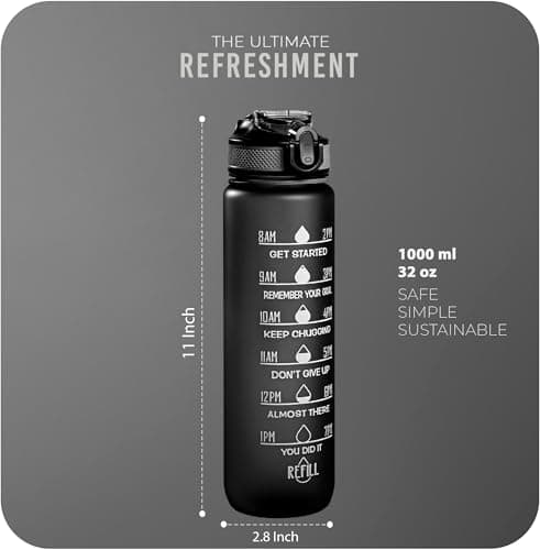 Roe Tenpo Sports Water Bottle with Straw and Time Marking, and 32OZ Capacity - Motivational and Eco-Friendly BPA-Free Bottle for Running, Gym, Yoga, Outdoors, and Camping (Style-1, Black) — view 2