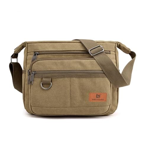 W&G traveler Crossbody Messenger Bag Rfid Blocking, 13 inch Laptop Shoulder Bag, Casual Satchel Bag w/Water Bottle Holders, Built-in Wallet & Phone Pouch, Water Resistant, Khaki