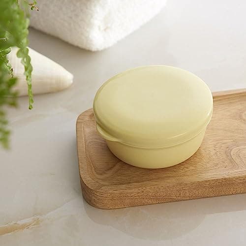 Travel Soap Container, Round Plastic Holder with Leak-Proof Lid, Plastic Travel Soap Container Sink Soap Draining Rack ﻿(yellow)