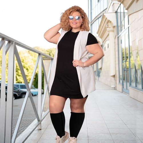 PUTUO Plus Size Compression Socks: Wide Calf Zip Flight Sock Women Men Extra Large Graduated Open Toe Support Stockings for Travel Black 3XL 1Pairs — view 6