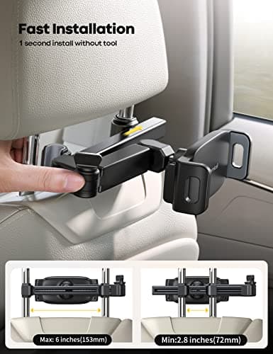 Lamicall Car Headrest Tablet Mount - [Aluminium Arm] Adjustable Car Tablet Holder, 360° Rotating Backseat Mount for Kids, for 2024 iPad Pro 13, Air 6, Mini, Tab, Phones, 4.7-13” Device - Black — view 4