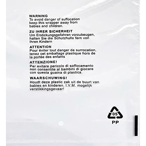 JeeJaan® 100 Pcs of Clear Polypropylene Bags 9 x 12 in Opp Mailing Bags 230 x 305 mm Plastic Envelopes for Clothes with Safety Warning — view 4