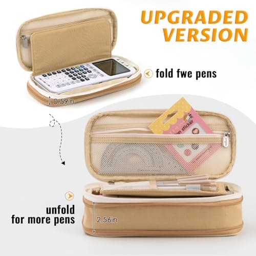 EASTHILL Big Capacity Pencil Pen Case Office College School Large Storage High Capacity Bag Pouch Holder Box Organizer Khaki — view 3