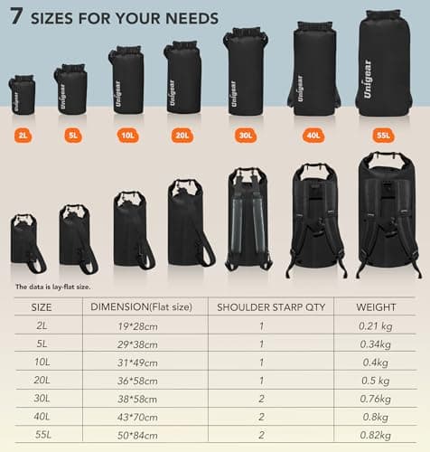Unigear Dry Bag 5L/10L/20L/30L/40L Dry Bag with Waterproof Phone Case and Adjustable Long Shoulder Strap for Boating Kayaking Fishing Rafting Swimming Camping Snowboarding (Black, 10L) — view 3