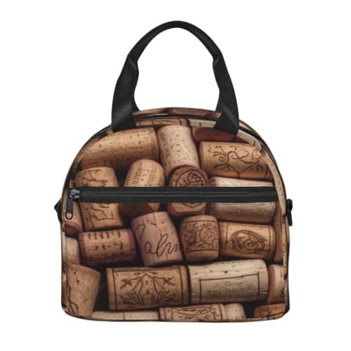 MKNAZ Wine Cork Printed Insulated Lunch Bag, Reusable Cooler Tote Lightweight Waterproof Lunch Tote Bag for Work, School, Travel & Outdoor Activities — view 2
