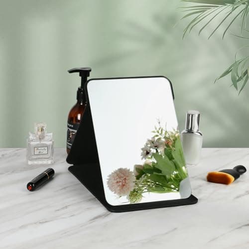 OSDUE Folding Tabletop Mirror, 20.5 * 15.5 Black PU Leather Portable Travel and Desktop Vanity Mirror with Stand for Office Desk, Vanity Table, Camping — view 6