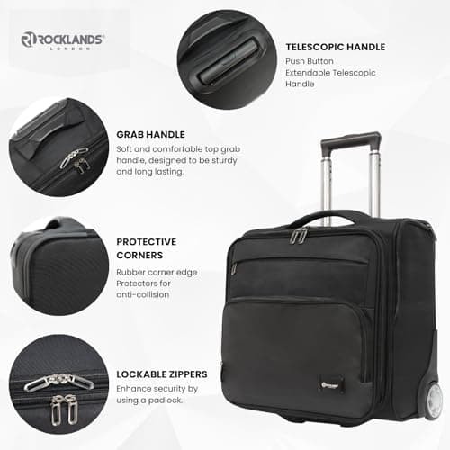 Rocklands® Rolling Laptop Bag 2 Wheel Laptop Bag Wheeled Briefcase Business Office Trolley Case Travel Cabin Bag - 8609 — view 3