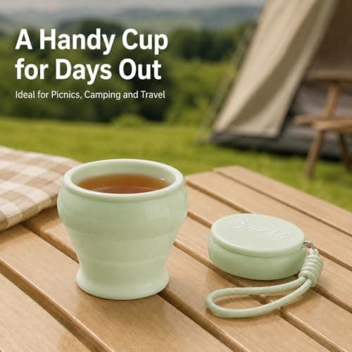 Collapsible Silicone Cup with Lid & Lanyard,Foldable Travel Mug for Camping — view 2