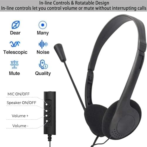 OrcoW USB Headsets with Microphone Noise Cancelling Mic & Audio Controls,PC Headsets Adjustable Headband Earphone Wired Stereo Computer Headphone for Call Center/Office/Online Course/Conference Calls — view 4