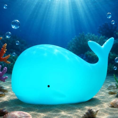 LOVERUIS Whale Night Light Children, 7 Colour Changing LED Portable Touch Baby Lamp, USB Rechargeable Silicone Animal Night Light for Children Nursery Toddler Girls Birthday Gift Room Decor (Whale) — view 2
