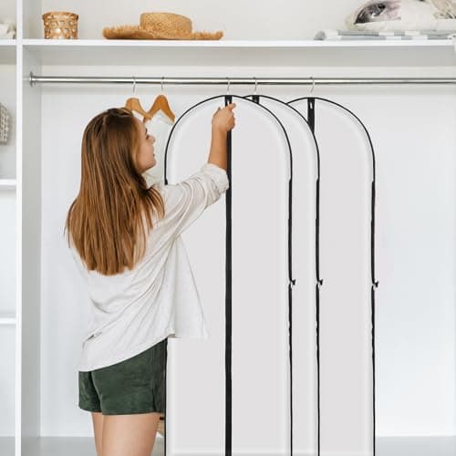 3 Pack Long Dress Covers Garment Storage Bags, 180cmx60cm Wedding Dress Covers for Storage and Travel, Full Length Foldable Washable Clothes Cover with Handles, for Gowns, Coats, Suit Carrier, White — view 6