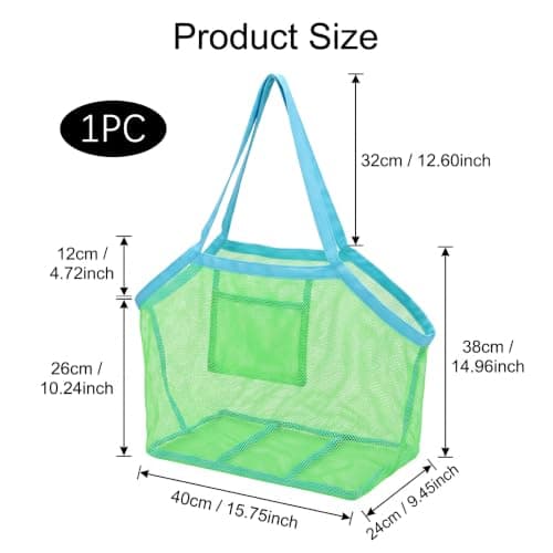Large Mesh Beach Bag,Beach Toy Bag for Kids,Mesh Beach Bags,Foldable Toys Net Tote Bags Waterproof Lightweight for Sand Storage for Wet Towels Swim Pool Travel Essentials Accessories (40x24x38 cm) — view 3